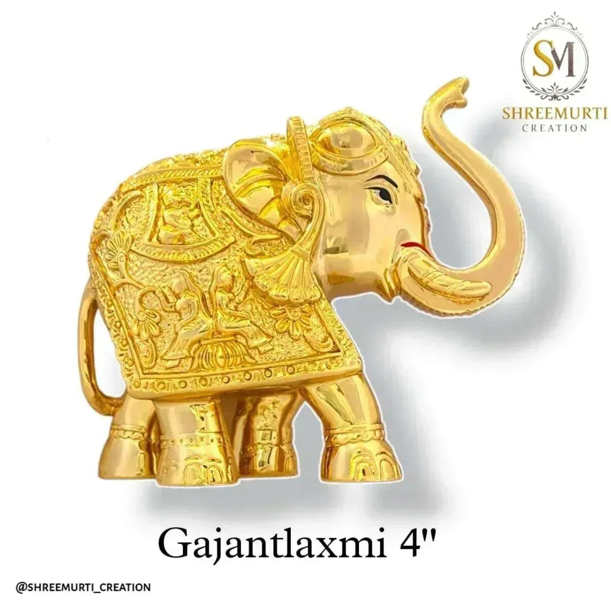 Elegant 4-Inch Gold Plated Gajantlaxmi Up-Trunk Idol – Auspicious Home Decor - Shreemurti Creation