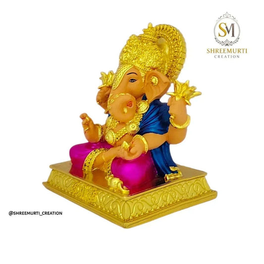 Gold Plated Dagdusheth Ganesh Idol 3 Inch Body Color - Wholesale Pune - Shreemurti Creation