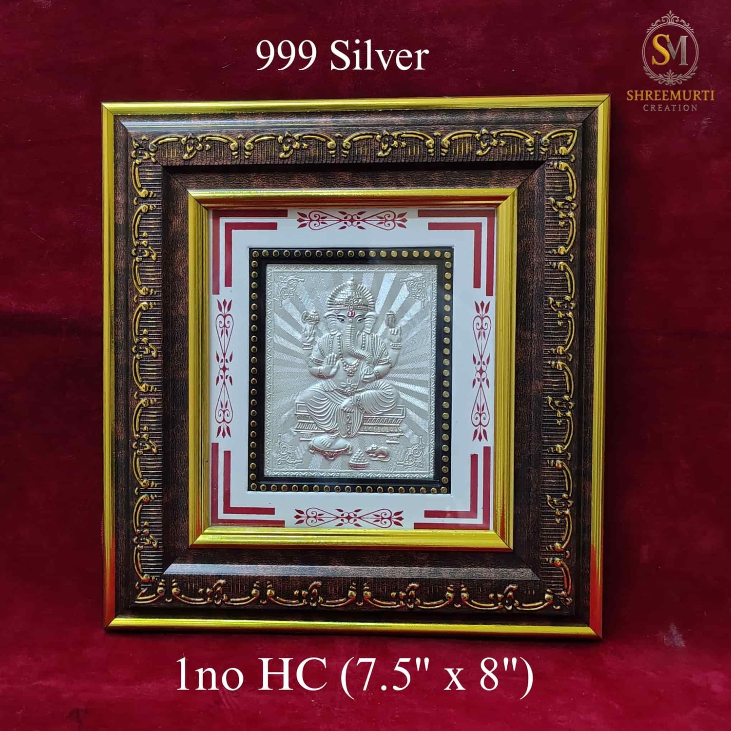 Elegant 999 Pure Silver Ganesha Frame 7.5x8 Inch – Premium Wooden Frame New Wedding Gift - Shreemurti Creation 