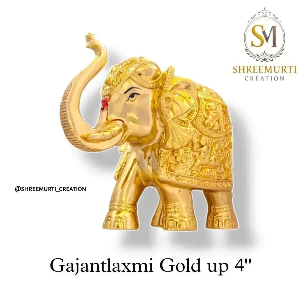 Elegant 4-Inch Gold Plated Gajantlaxmi Up-Trunk Idol – Auspicious Home Decor - Shreemurti Creation 
