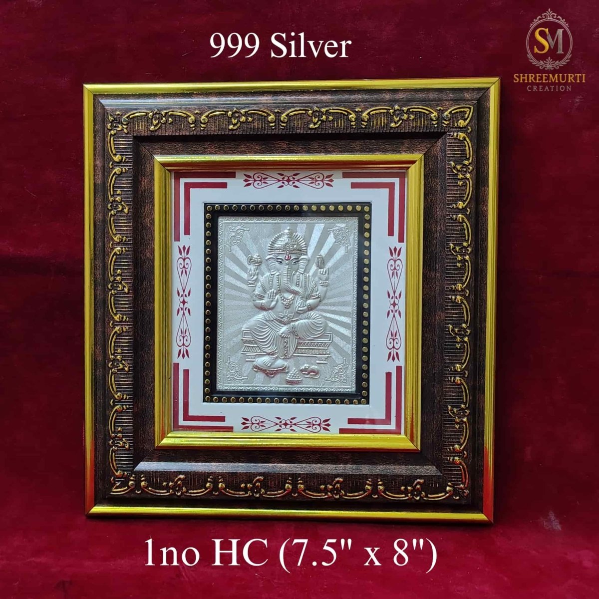 Elegant 999 Pure Silver Ganesha Frame 7.5x8 Inch – Premium Wooden Frame New Wedding Gift - Shreemurti Creation 