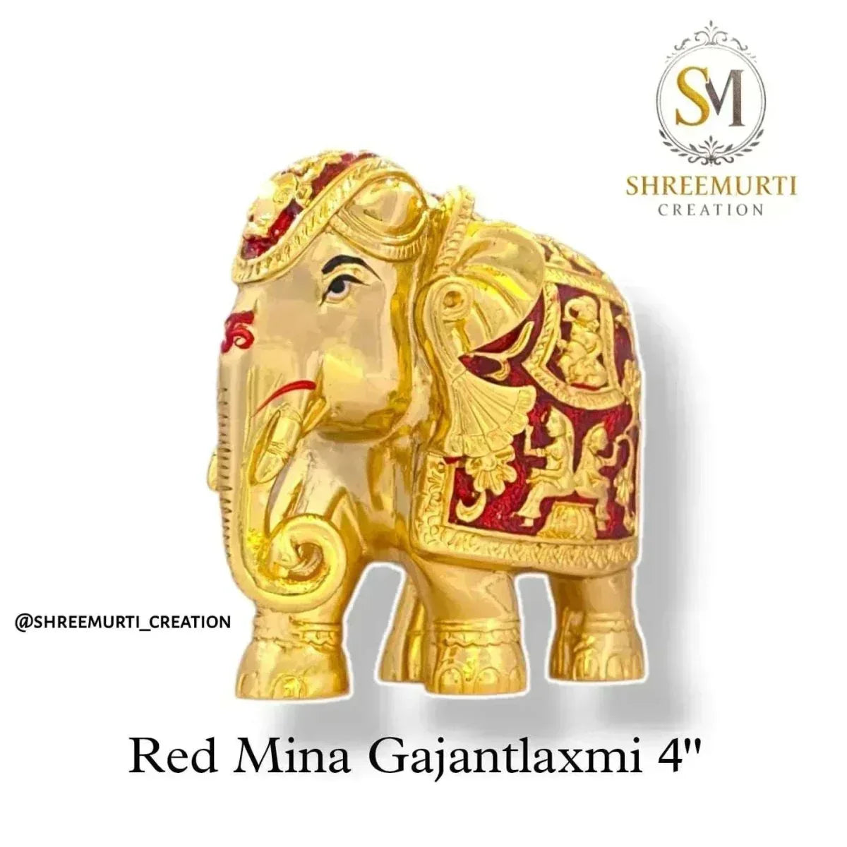 Exquisite 4-Inch Red Meenakari Gajalaxmi Down-Trunk Idol – Divine Prosperity Statue - Shreemurti Creation 