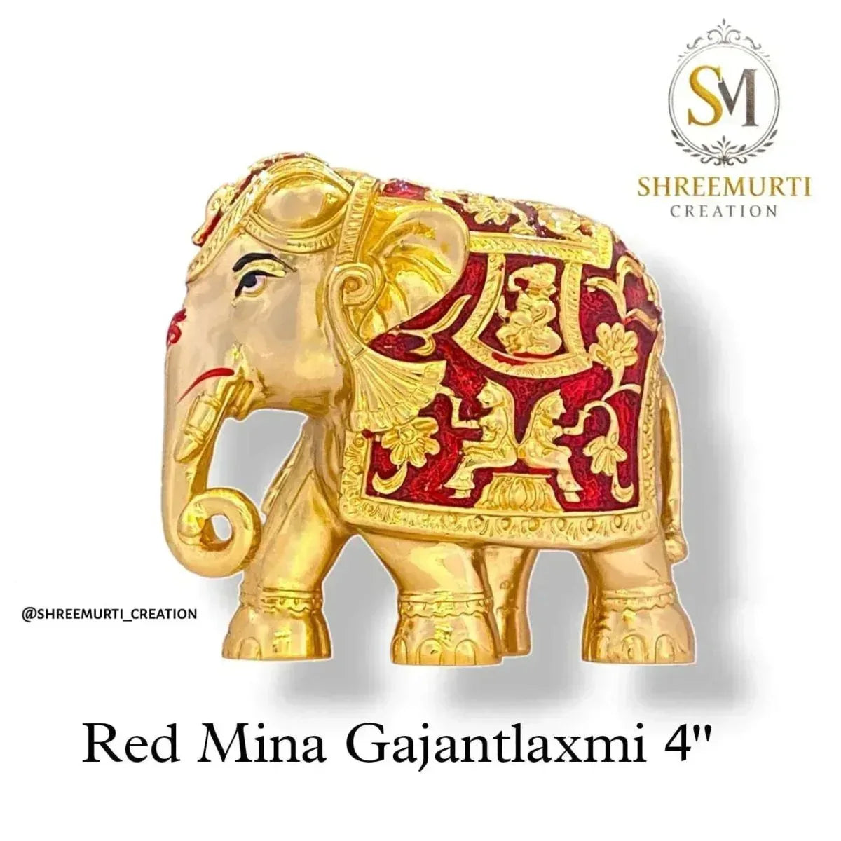 Exquisite 4-Inch Red Meenakari Gajalaxmi Down-Trunk Idol – Divine Prosperity Statue - Shreemurti Creation 