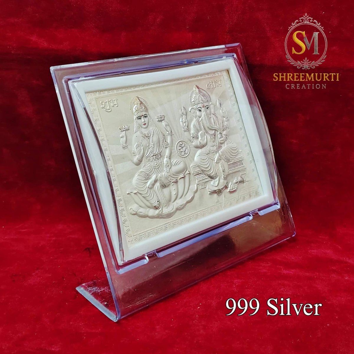 Ganesha Laxmi Double Murti 999 Silver in Acrylic Stand - Shreemurti Creation 