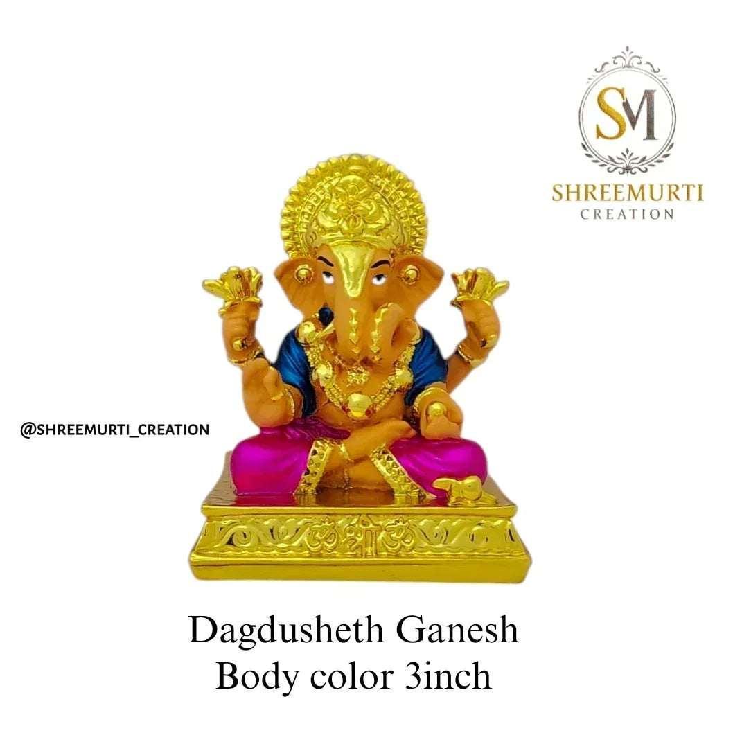 Gold Plated Dagdusheth Ganesh Idol 3 Inch Body Color - Wholesale Pune - Shreemurti Creation 
