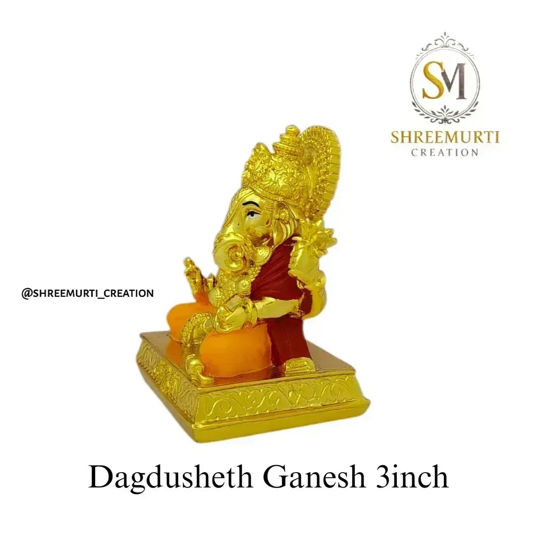 Gold Plated Dagdusheth Ganesh Idol 3 Inch - Wholesale - Shreemurti Creation 