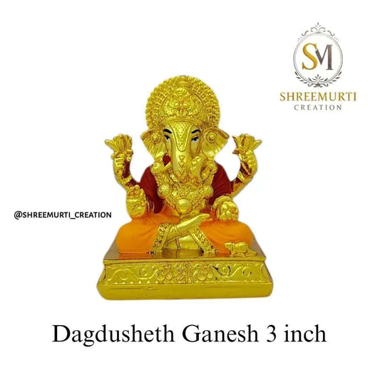 Gold Plated Dagdusheth Ganesh Idol 3 Inch - Wholesale - Shreemurti Creation 