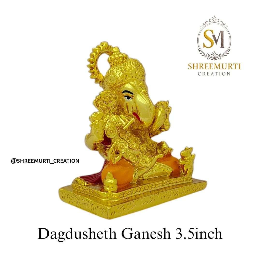 Gold Plated Dagdusheth Ganesh Idol 3.5 Inch - Wholesale Pune - Shreemurti Creation 