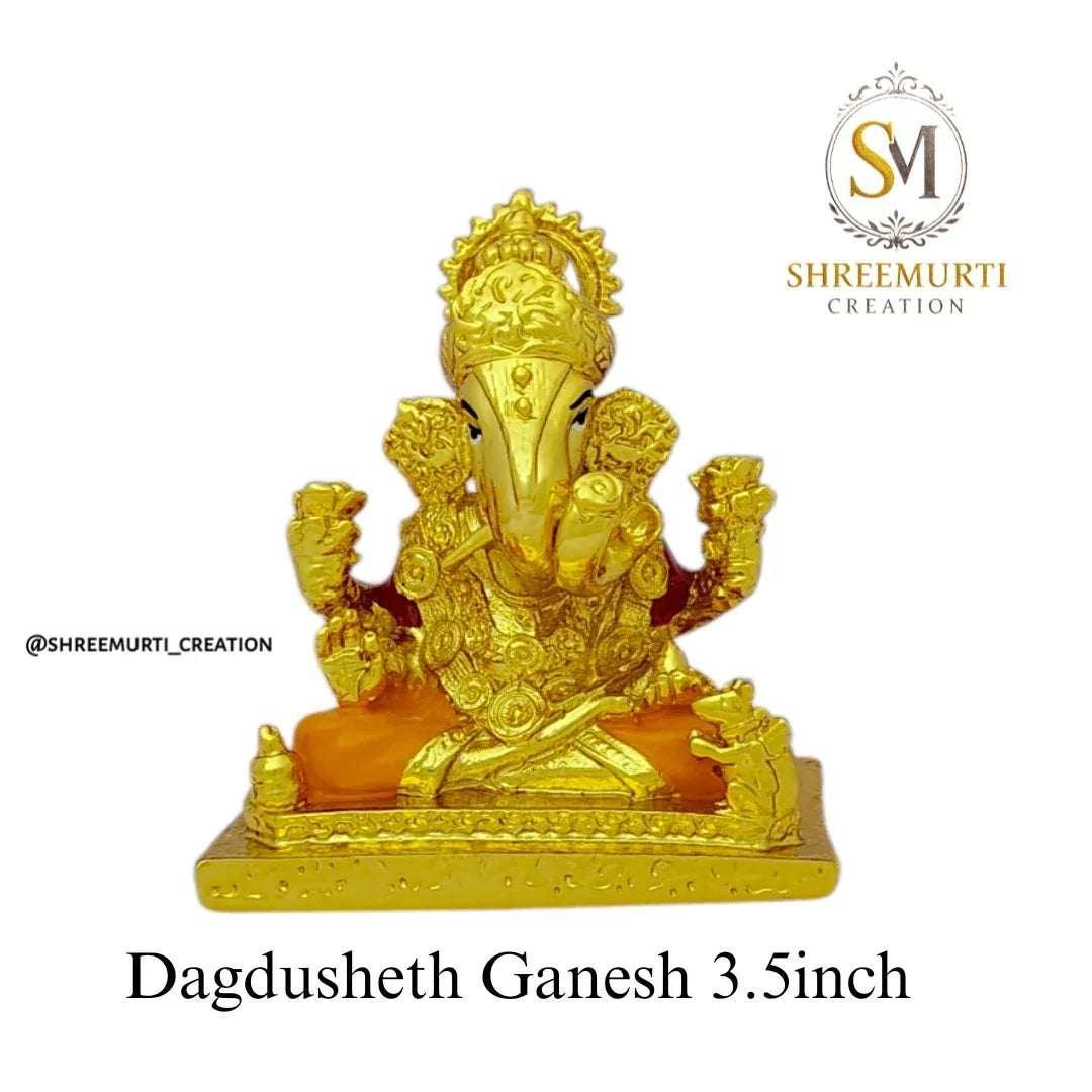 Gold Plated Dagdusheth Ganesh Idol 3.5 Inch - Wholesale Pune - Shreemurti Creation 