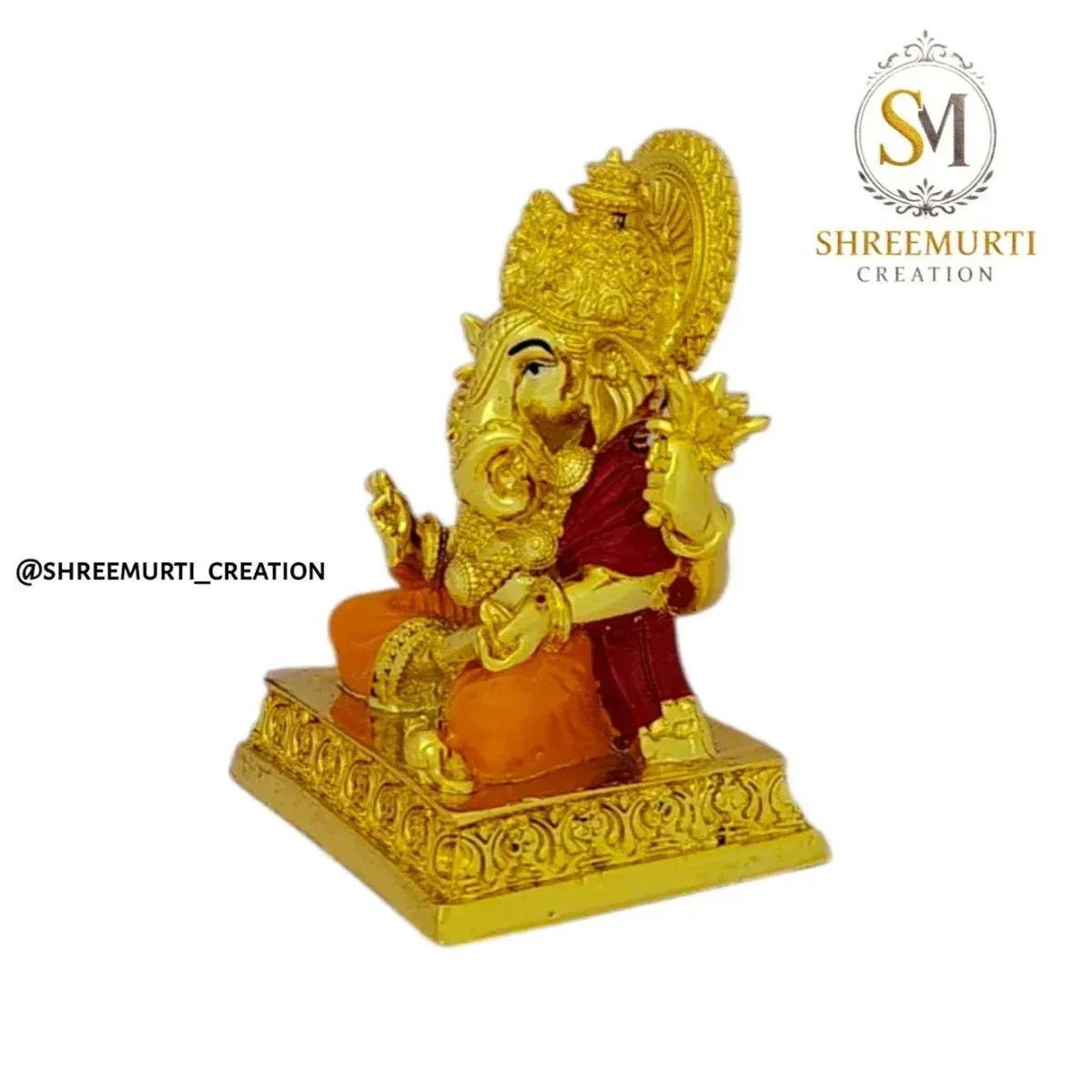 Gold Plated Dagdusheth Ganesh Idol 4 Inch - #1 Bestseller - Shreemurti Creation 