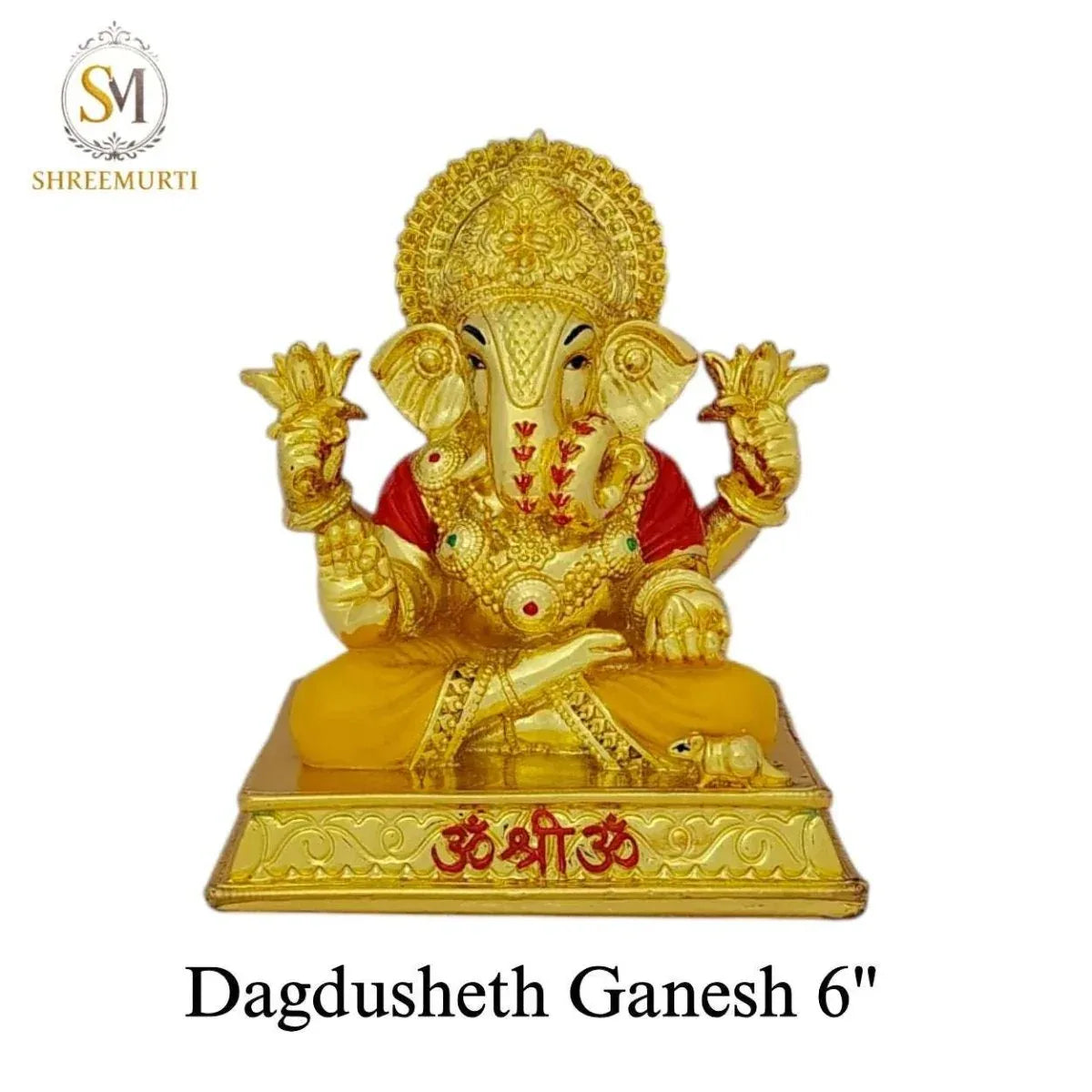 Gold Plated Dagdusheth Idol 6 Inch Wholesale - Shreemurti Creation 
