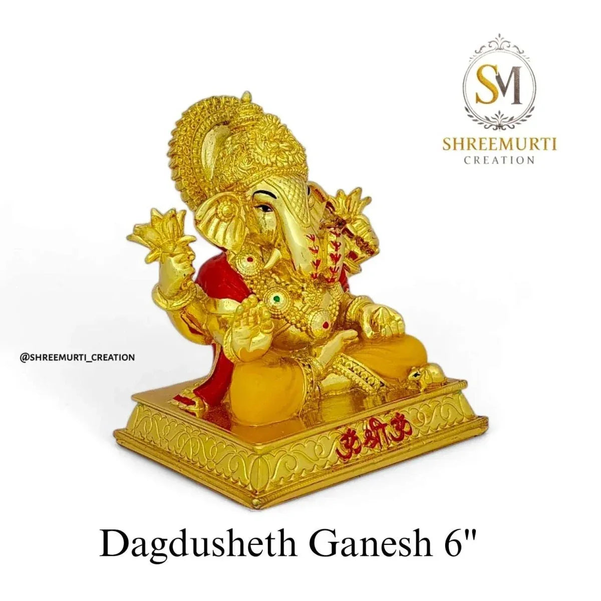 Gold Plated Dagdusheth Idol 6 Inch Wholesale - Shreemurti Creation 