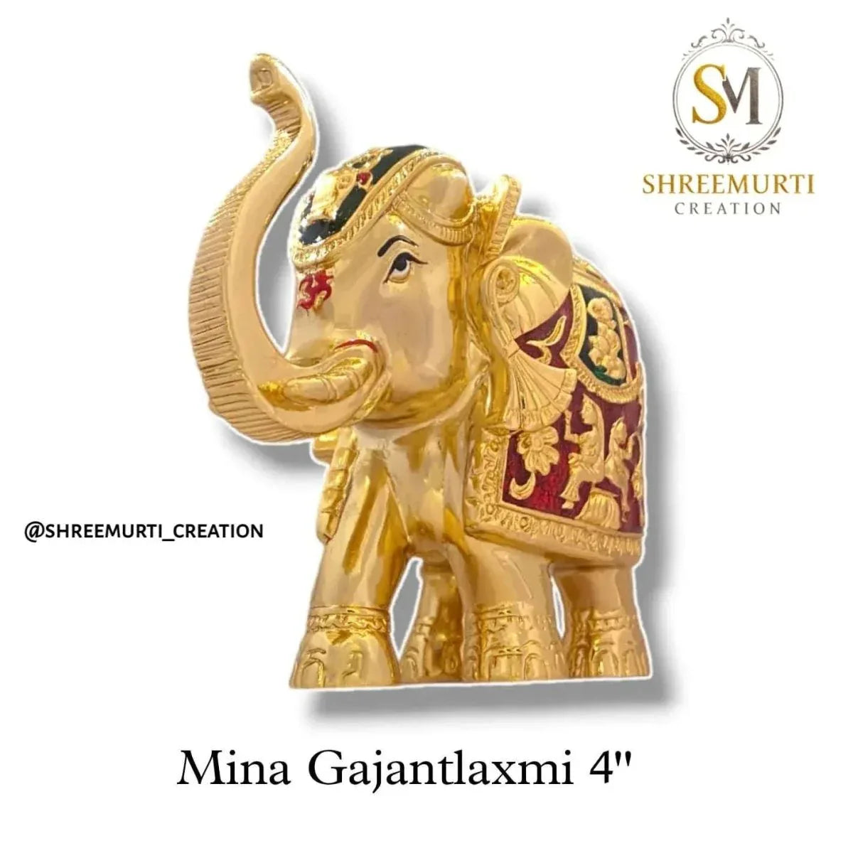 Premium 4-Inch Mina Gold Plated Gajantlaxmi Up-Trunk Idol – Buy for Prosperity Online - Shreemurti Creation 