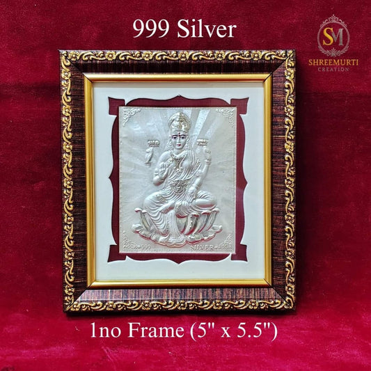 Premium 999 Pure Silver Laxmi Frame in Wooden Frame – 5x5.5 Inch Return Gift - Shreemurti Creation 
